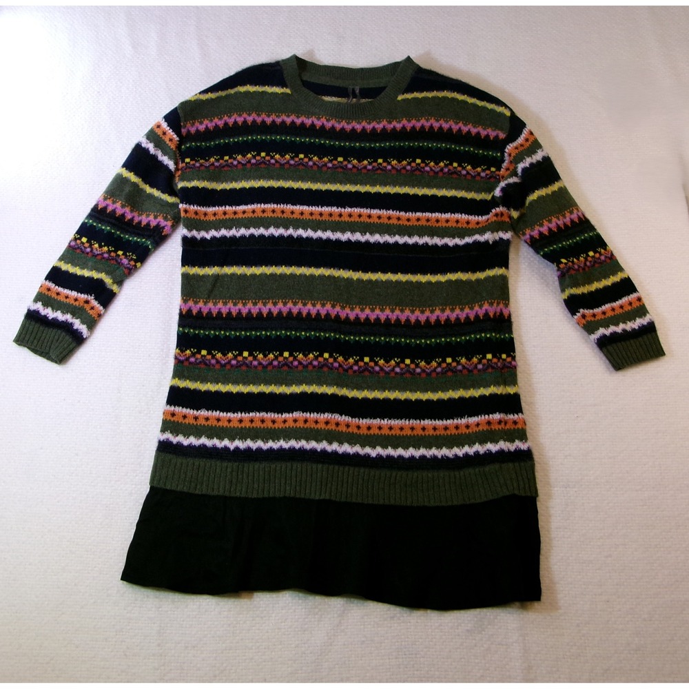 Anthropologie Striped‎ Fair Isle Knit Sweater Dress Green Multi Color Womens S